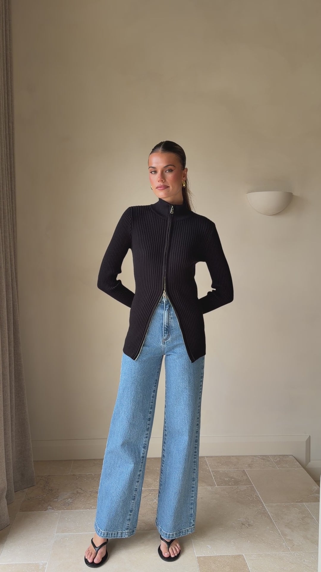 Load video: Cleo Long Sleeve Top - Black - Billy J