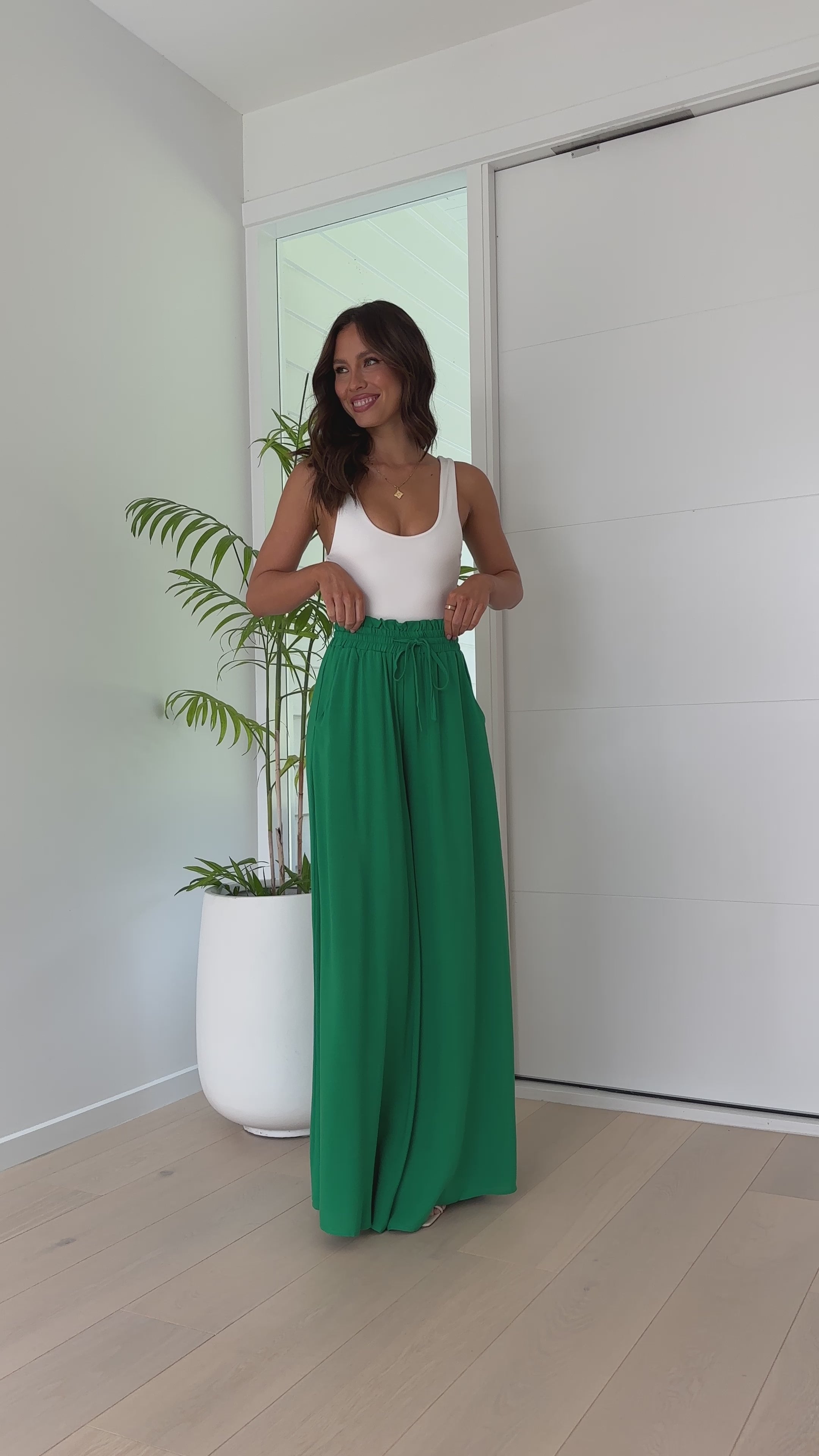 Avery Wide Leg Pants - Forest Green