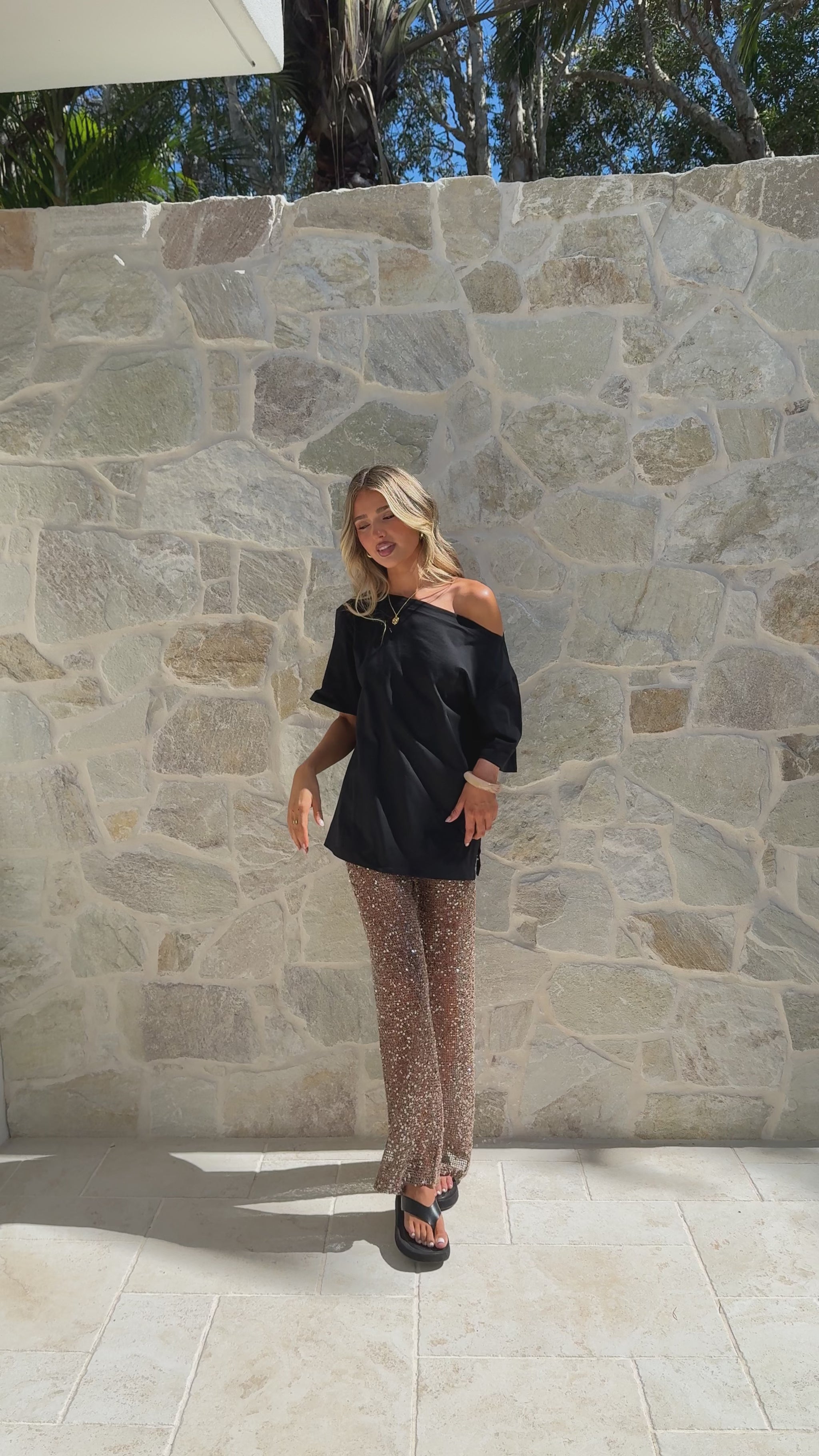 Zinnia Sequins Pant - Mocha - Billy J