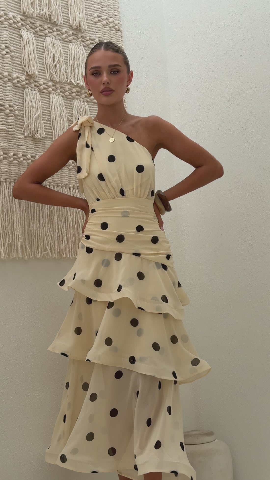 Cassandra Maxi Dress - Cream/Black Polka Dot - Billy J