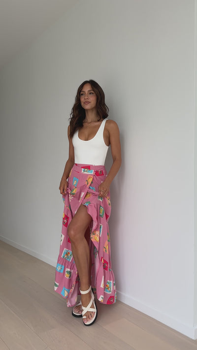 Load and play video in Gallery viewer, Fala Maxi Skirt - Pink / Lemon Print
