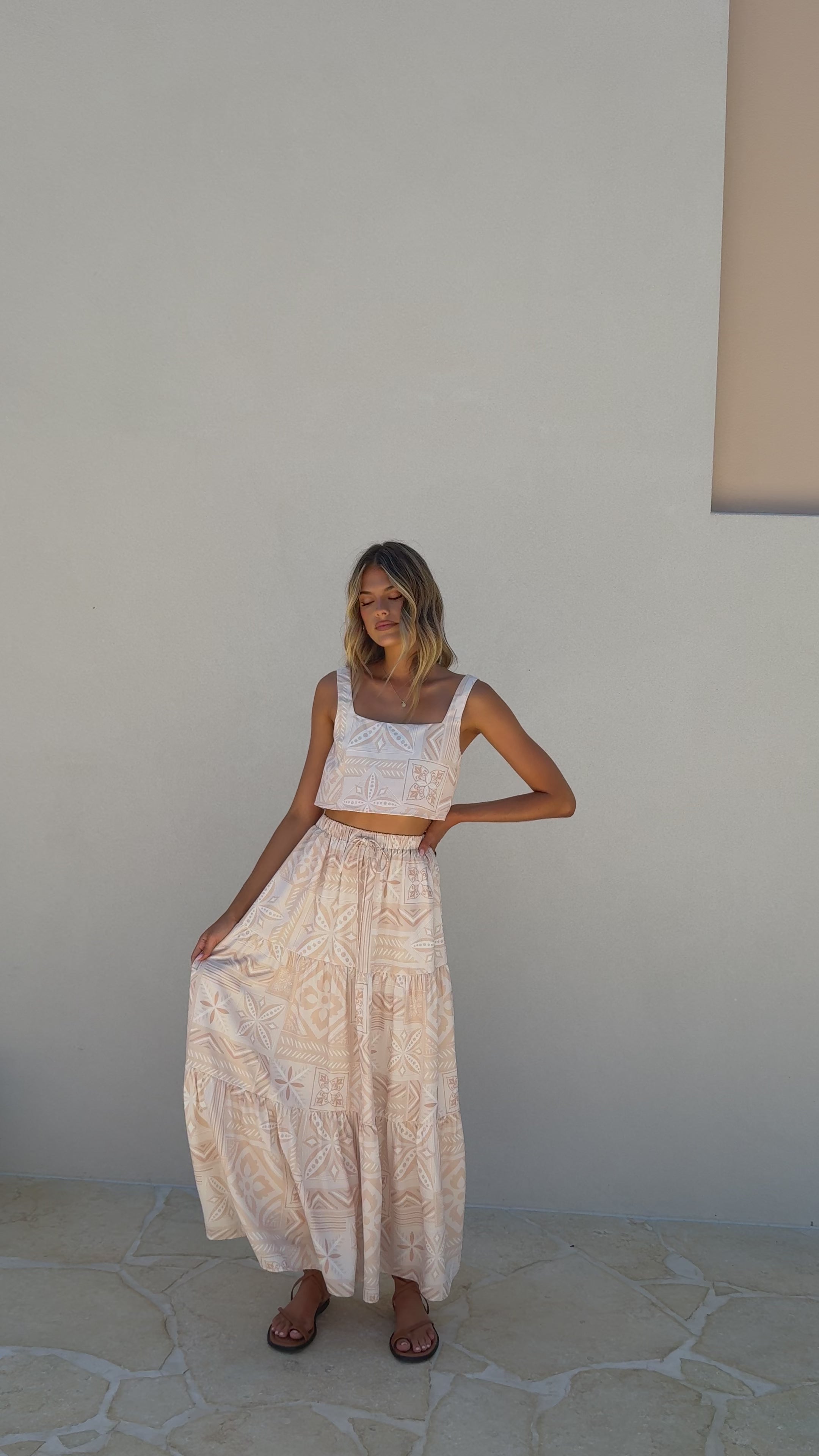 Load video: Jasmine Maxi Skirt - Beige Summer - Billy J