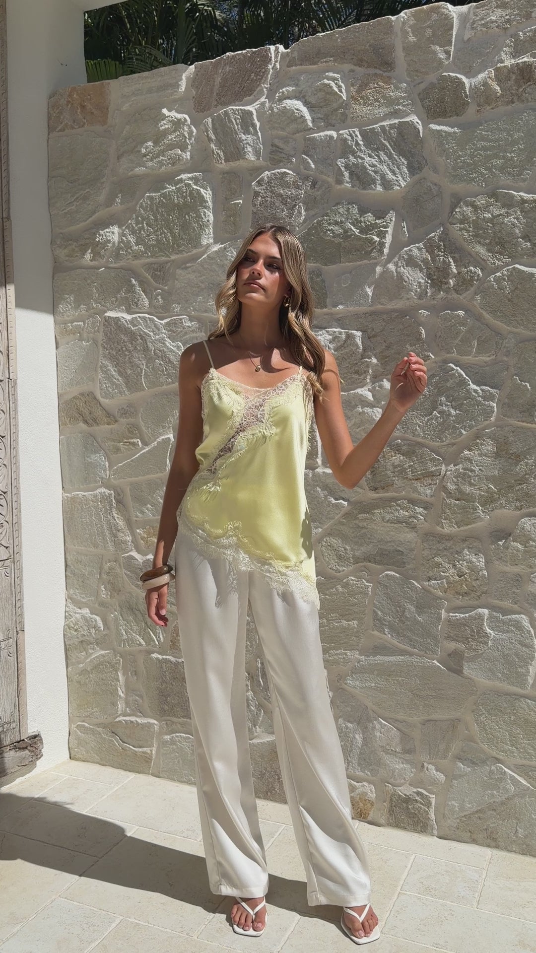 Load video: Haylia Asymmetrical Top - Yellow/Lace - Billy J