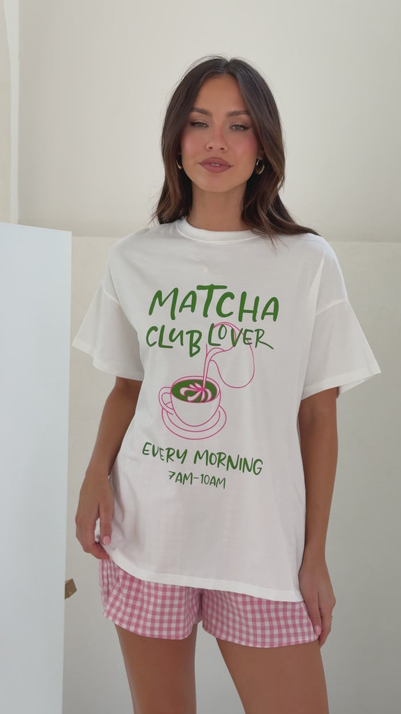 Matcha Club Lover Top and Shorts Set - White/Pink - Billy J