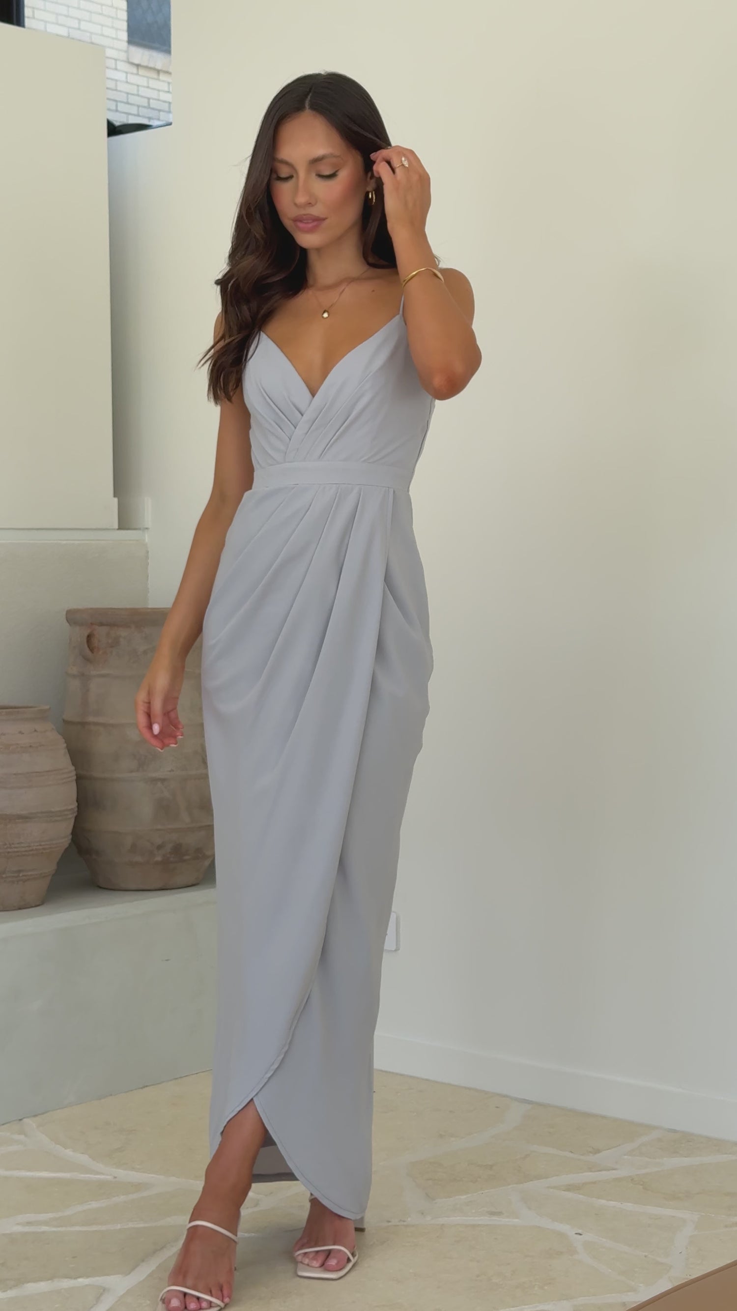 Charlotte Draped Maxi Dress - Silver - Billy J