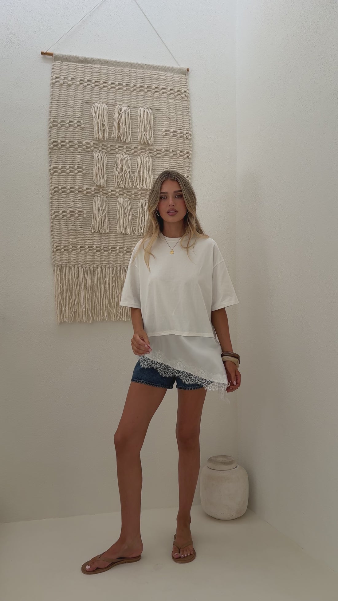 Mirandah Satin Panel T-Shirt - White - Billy J