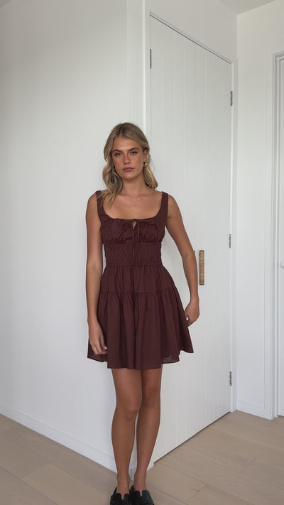 Load and play video in Gallery viewer, Abrina Mini Dress - Brown

