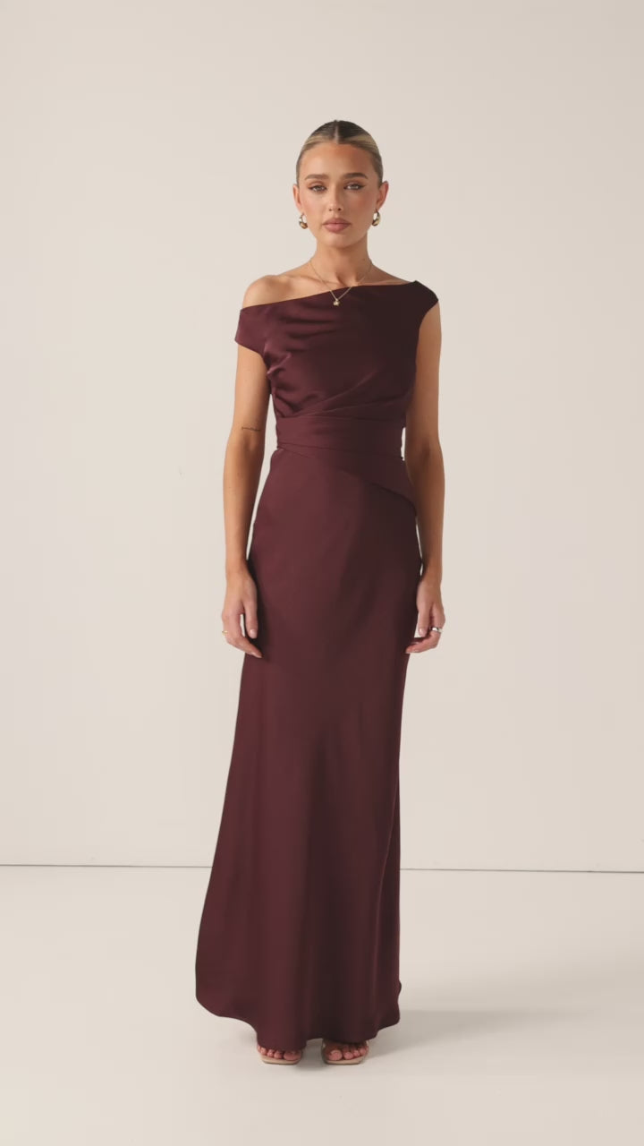Auria Off Shoulder Maxi Dress - Chocolate - Billy J