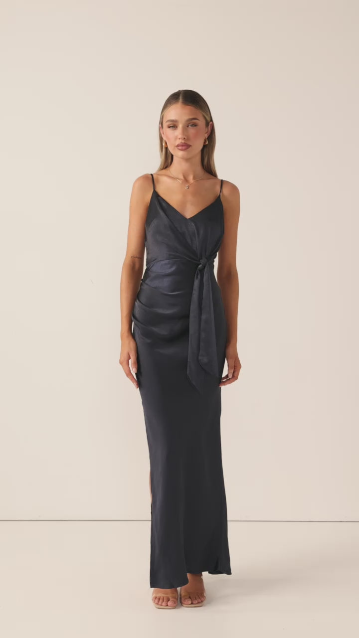 Load video: Yasmeen Tie Front Maxi Dress - Navy