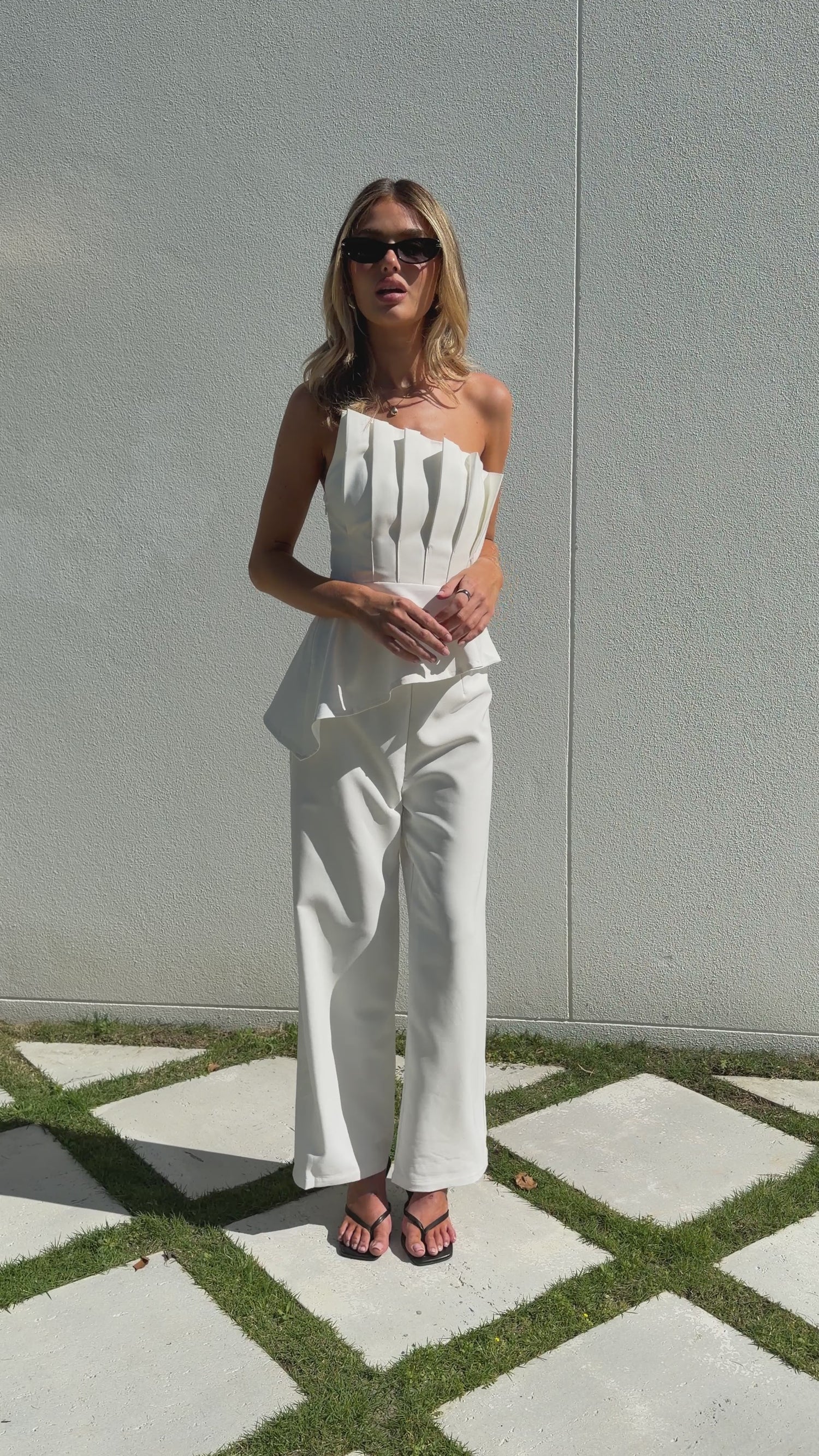 Javana Asymmetrical Top and Pants Set - White - Billy J