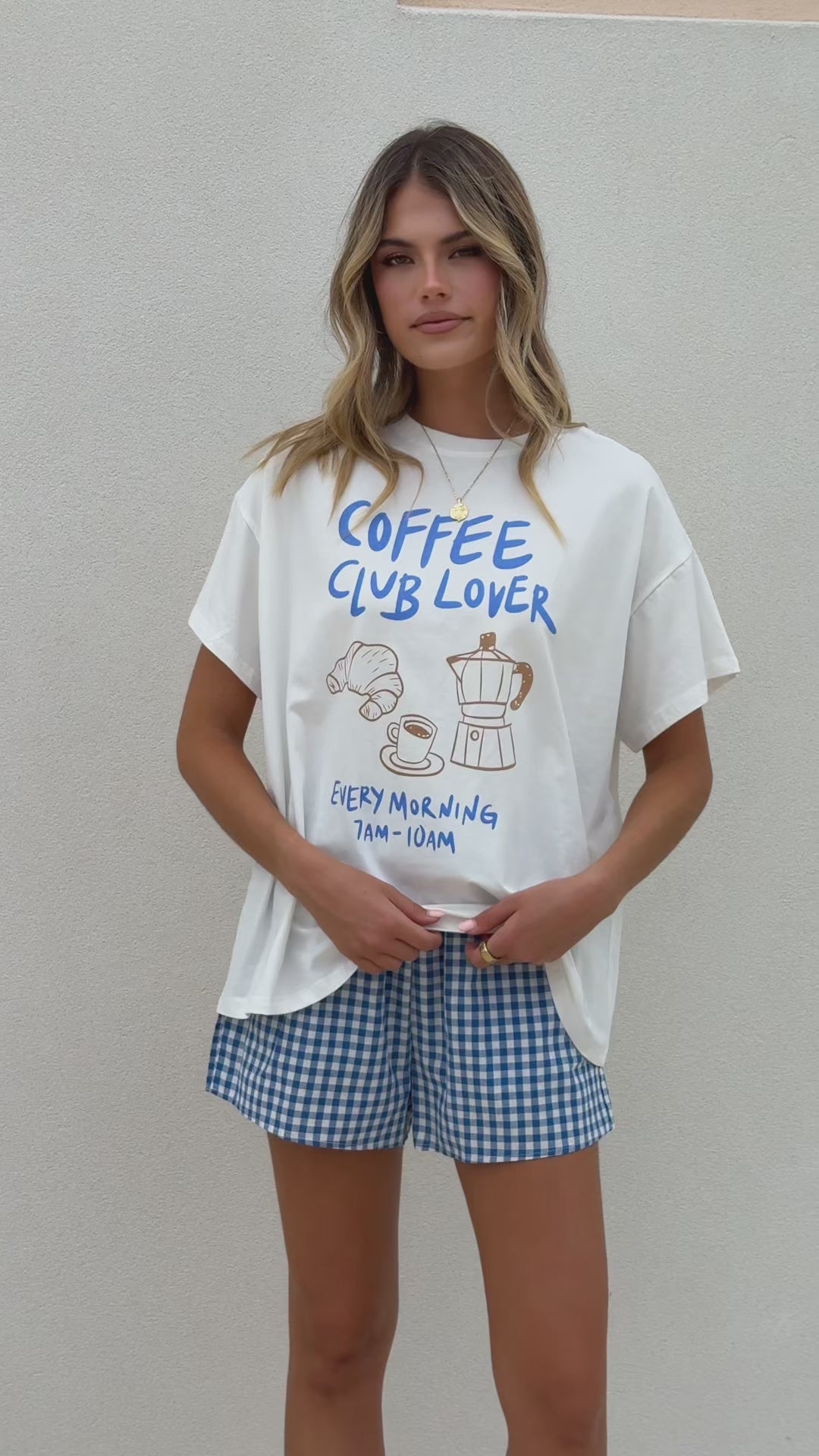 Coffee Club Lover Top and Shorts Set - White/Blue - Billy J