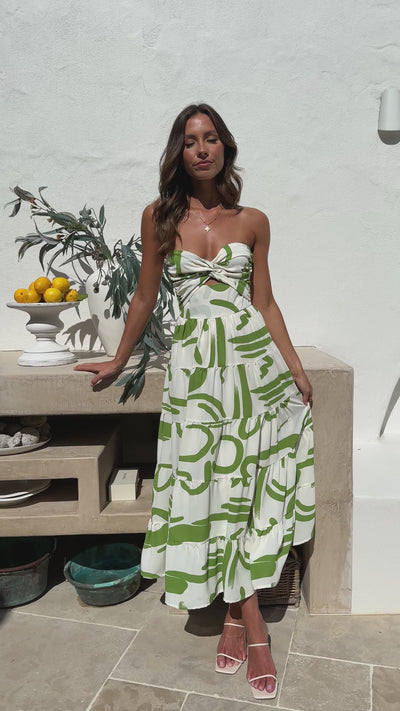Load and play video in Gallery viewer, Hazel Midi Dress - Green Print
