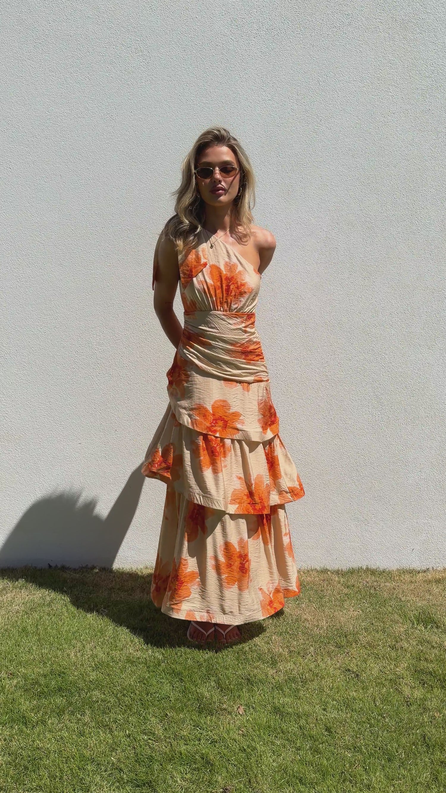 Odilie One Shoulder Maxi Dress - Golden Bloom - Billy J