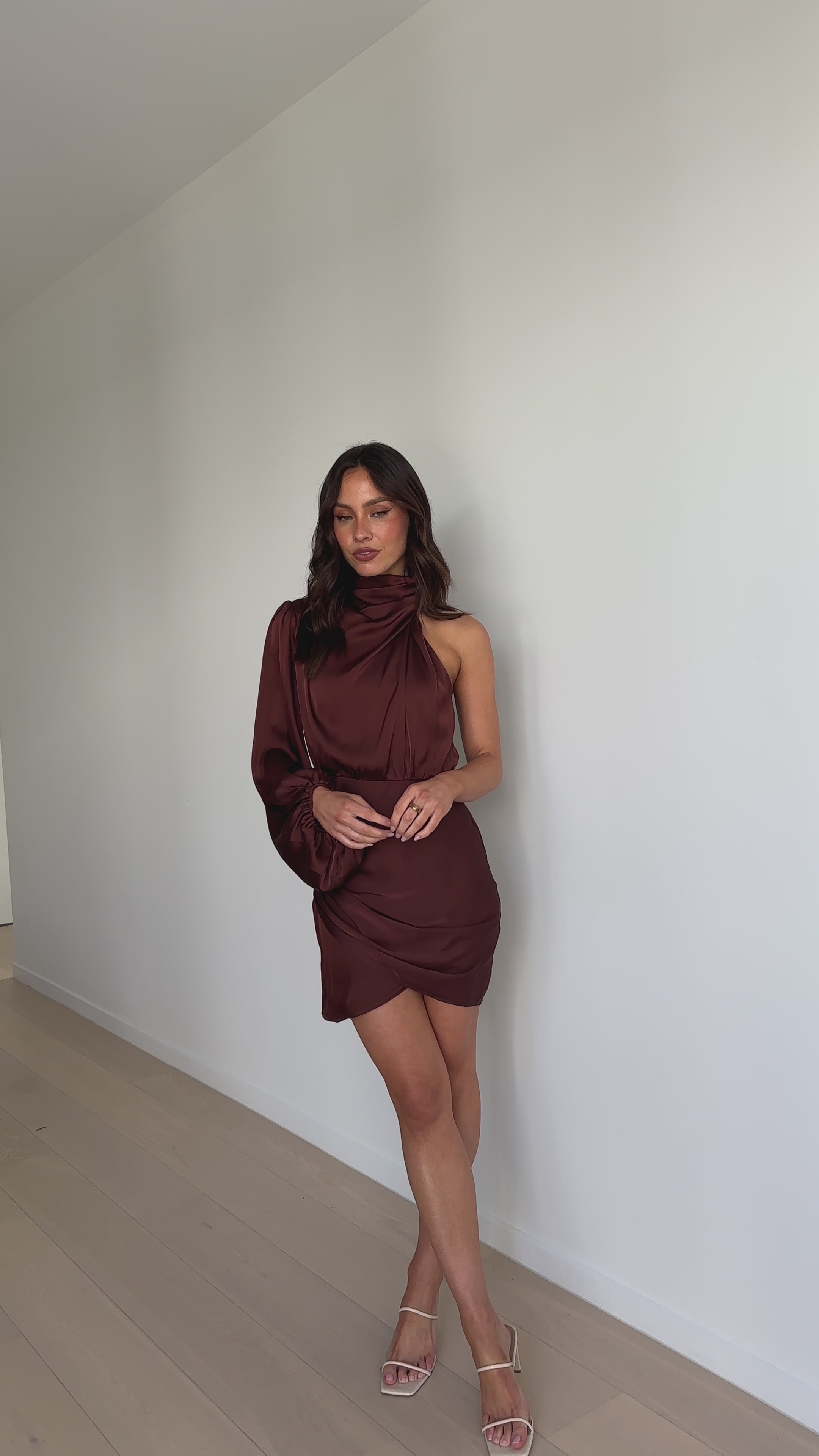 Lexi One Shoulder Mini Dress - Brown