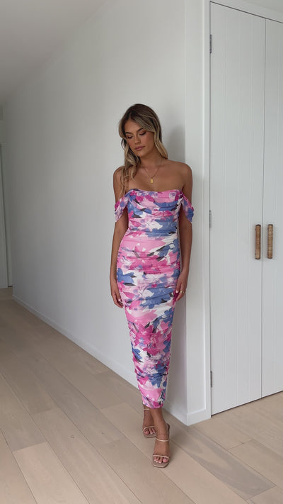 Load and play video in Gallery viewer, Kylie Maxi Dress - Pink/Blue Floral
