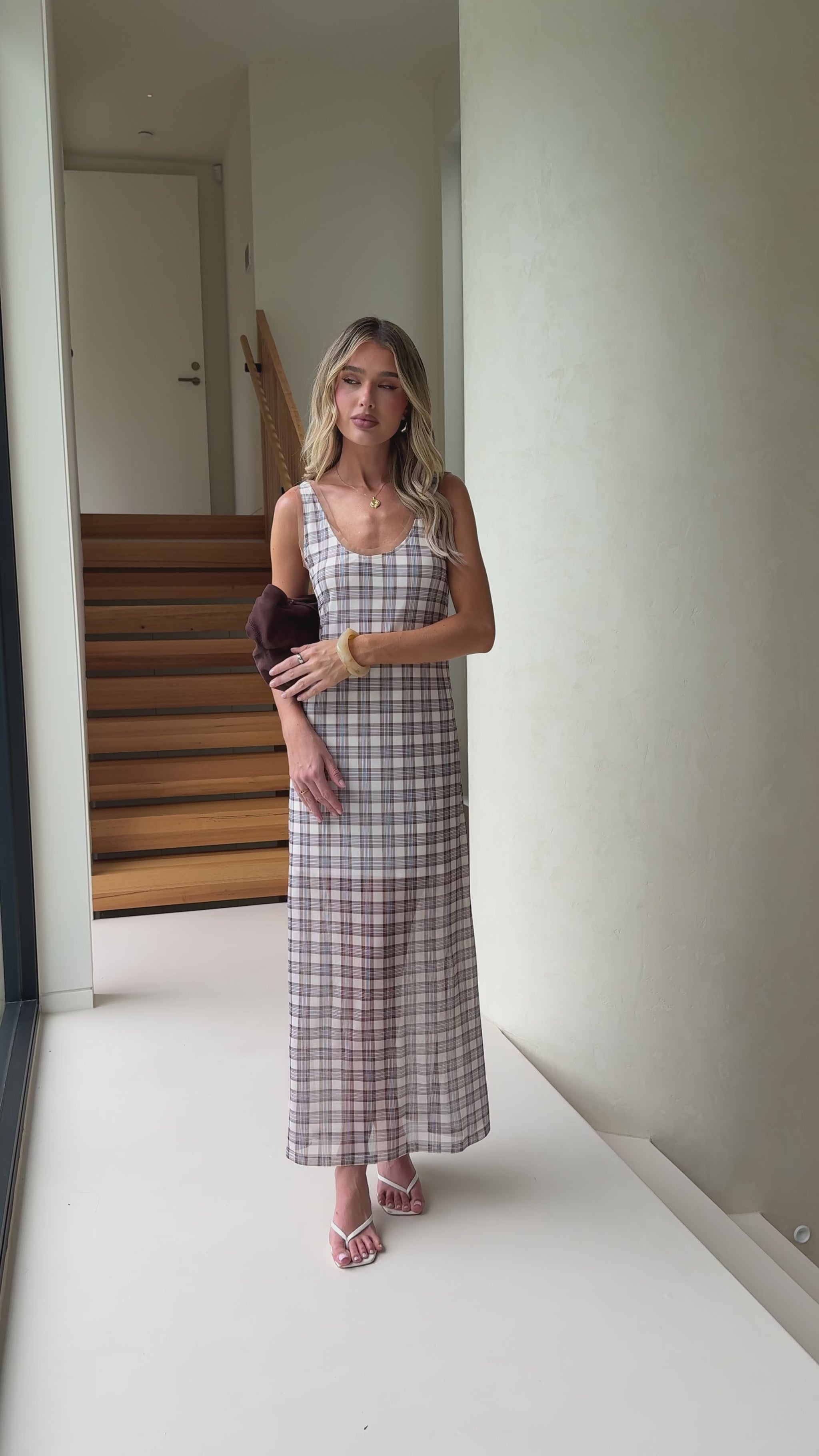 Britt Maxi Dress - Neutral Check - Billy J