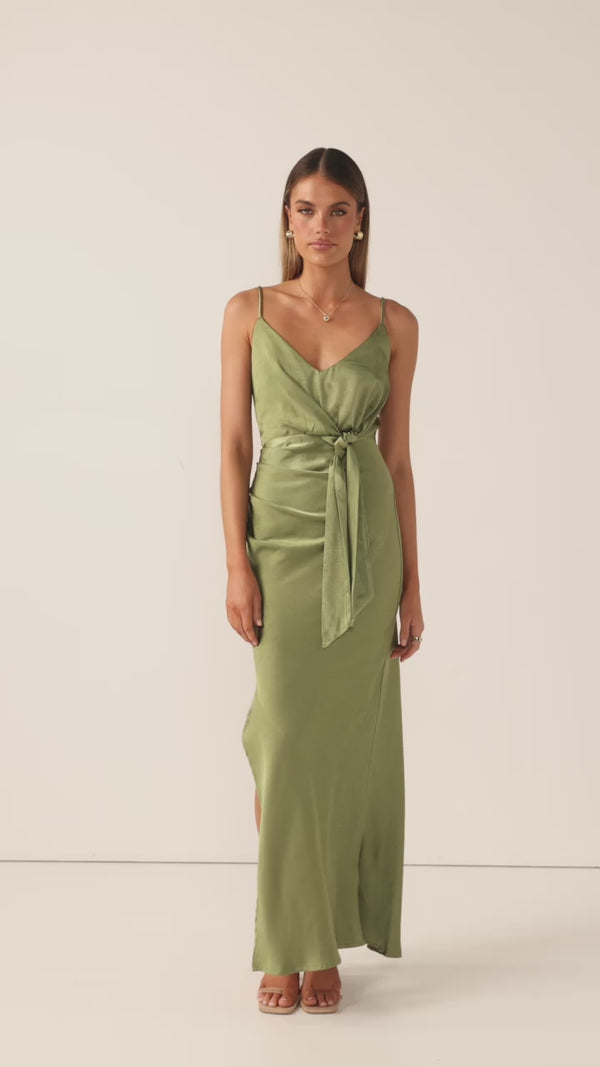 Yasmeen Tie Front Maxi Dress - Olive - Billy J