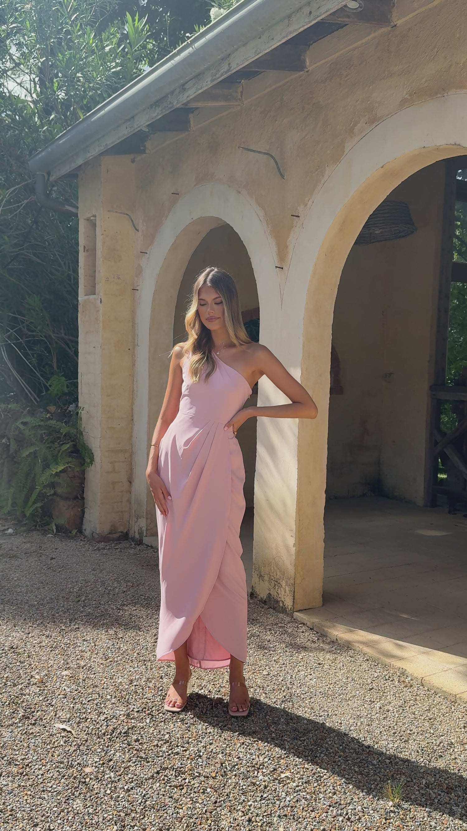 Clara One Shoulder Maxi Dress - Dusty Pink - Billy J
