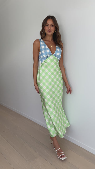 Load and play video in Gallery viewer, Dae Maxi Dress - Blue / Green Check
