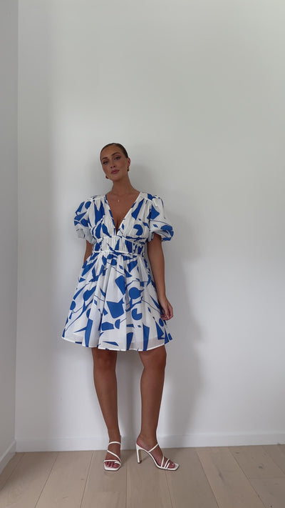 Load and play video in Gallery viewer, Venice Mini Dress - Blue/White
