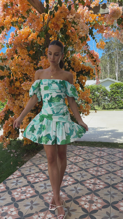 Load and play video in Gallery viewer, Cadee Mini Dress - Green Floral
