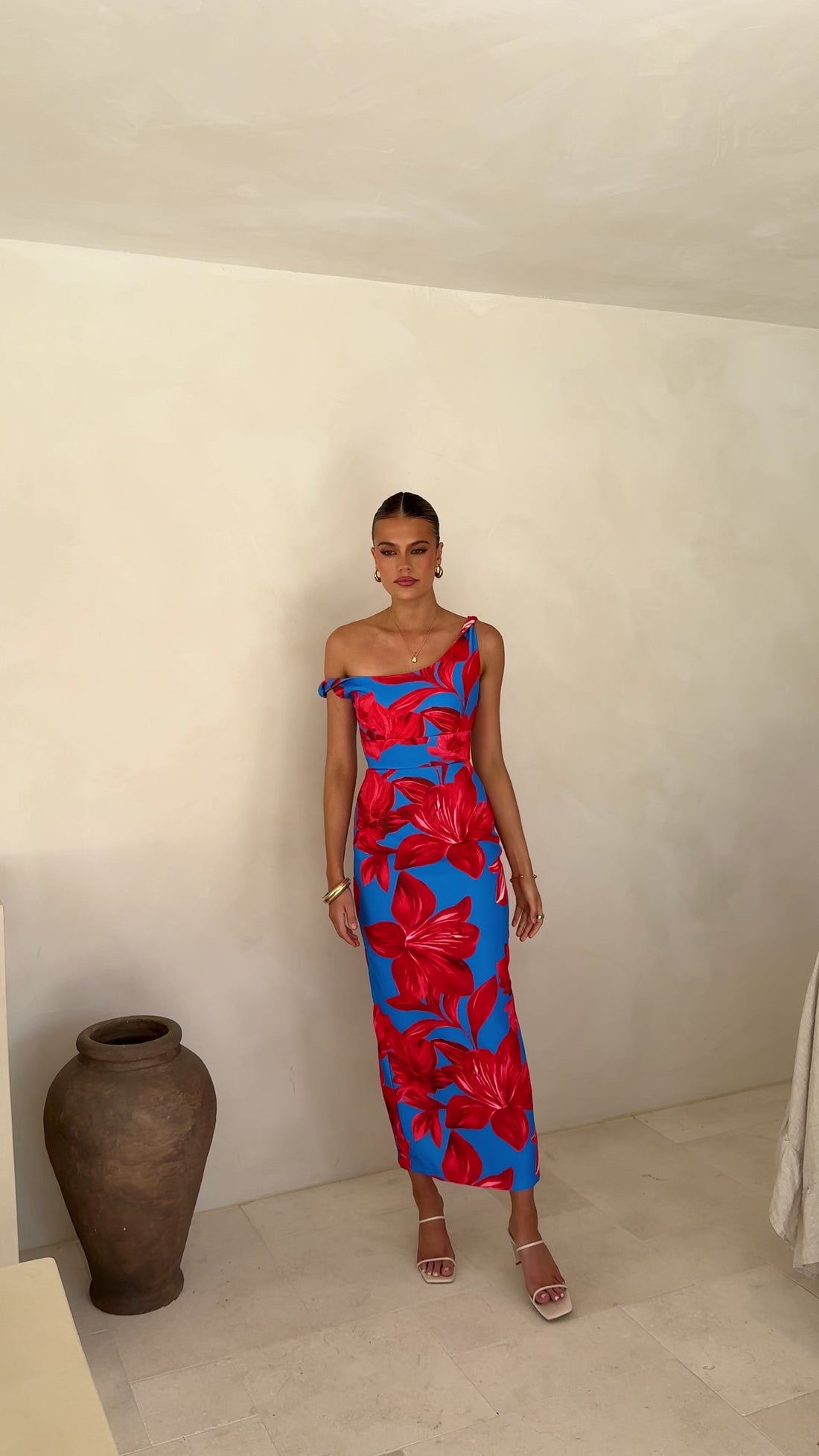 Lorina Maxi Dress - Red/Blue Floral - Billy J