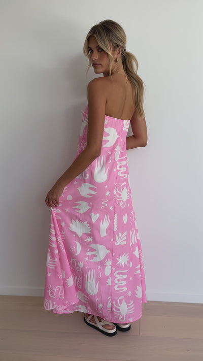 Load and play video in Gallery viewer, Connie Maxi Dress - Pink / White Love Print
