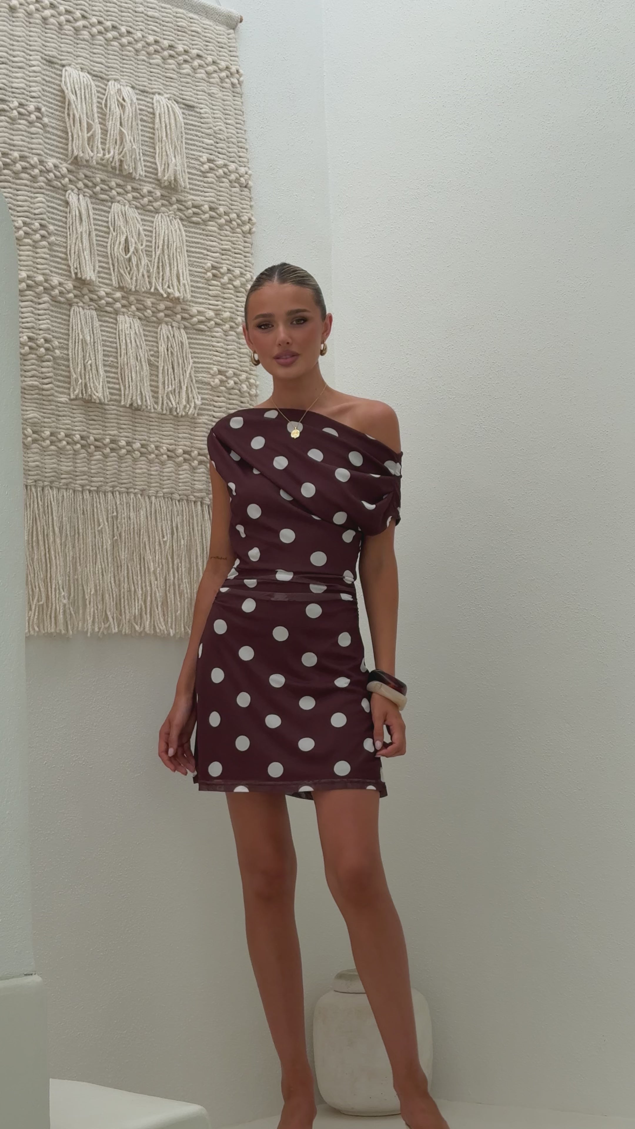 Load video: Sammie Mini Dress - Brown/Cream Polka - Billy J