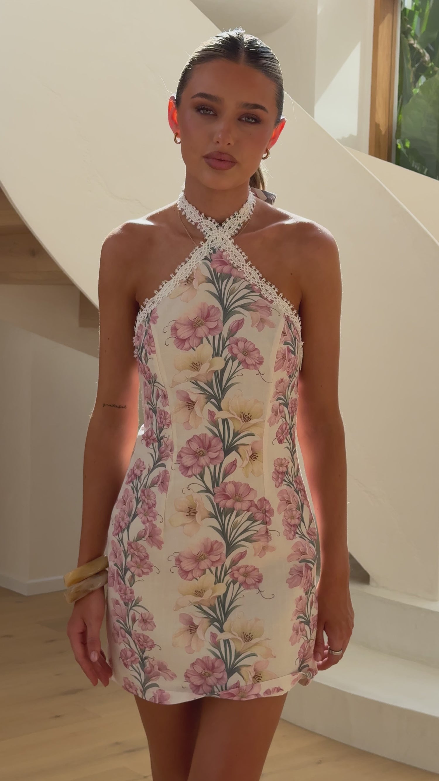 Stelia Mini Dress - Cream/Pink Floral - Billy J