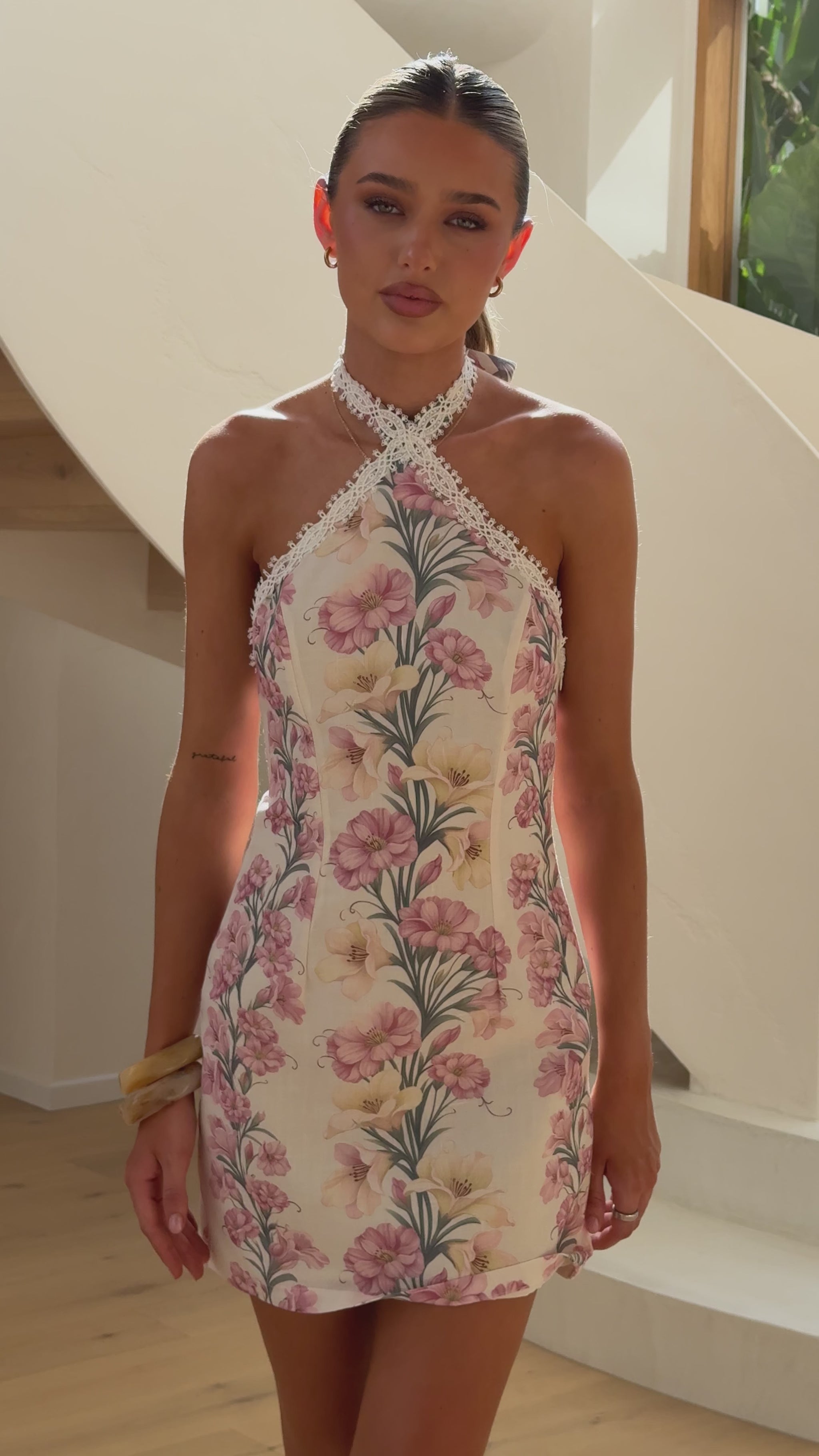 Stelia Mini Dress - Cream/Pink Floral - Billy J
