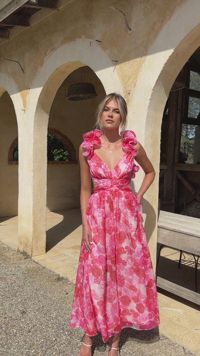 Load and play video in Gallery viewer, Cadell Maxi Dress - Pink Floral
