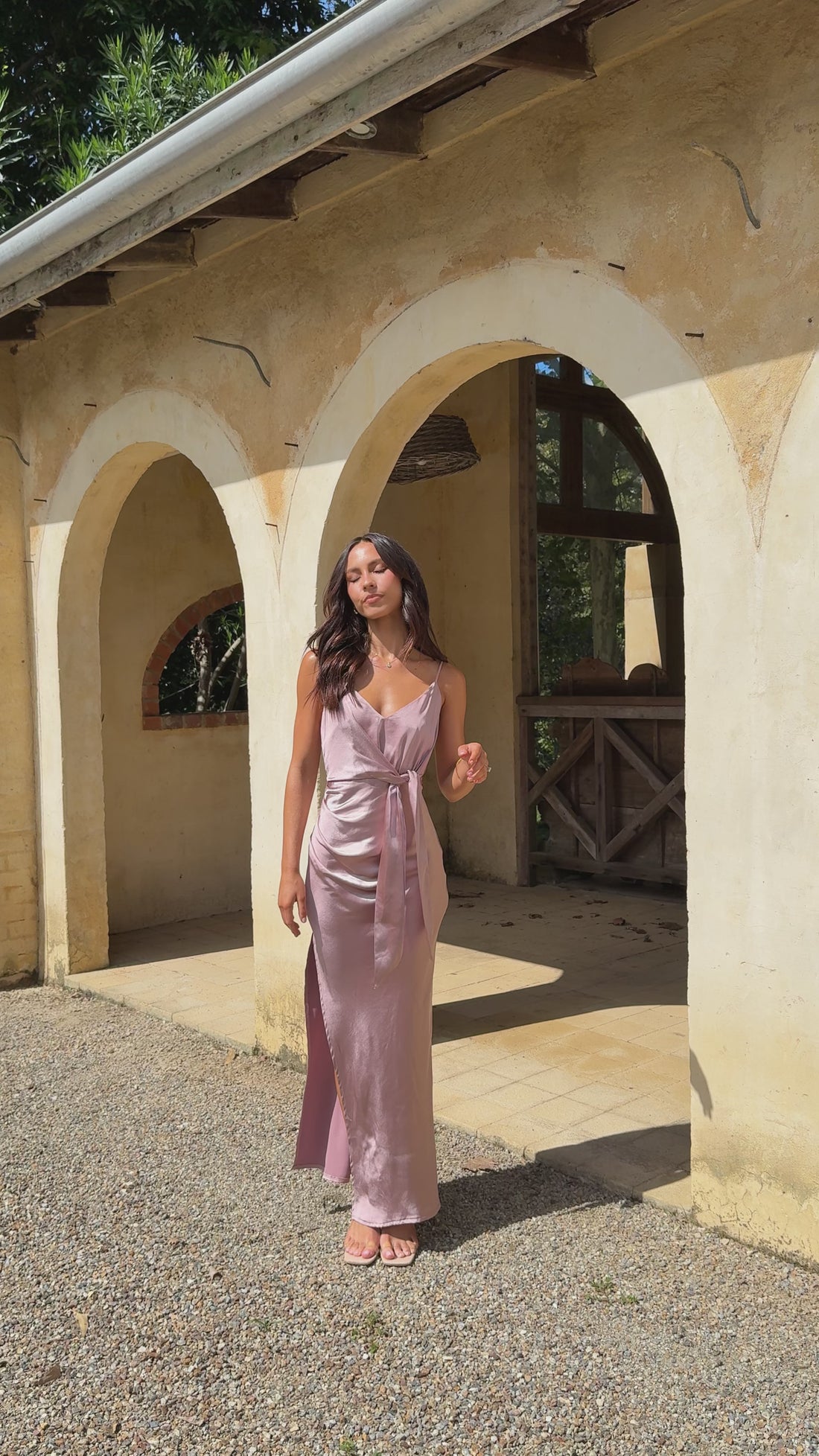 Yasmeen Tie Front Maxi Dress - Dusty Pink - Billy J