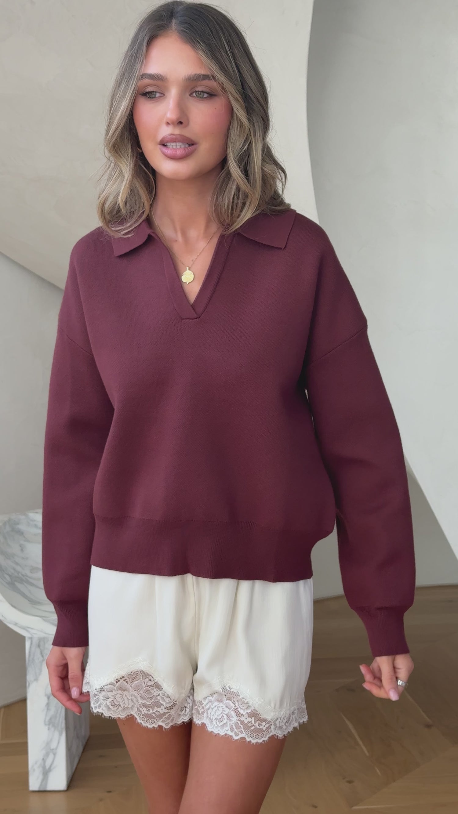 Rylie Collared Sweater - Brown - Billy J