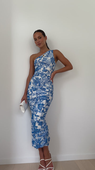Load and play video in Gallery viewer, Natalia Midi Dress - Blue Floral
