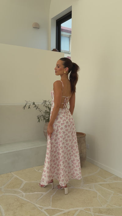 Load and play video in Gallery viewer, Rahima Maxi Dress - Pink Floral - Billy J
