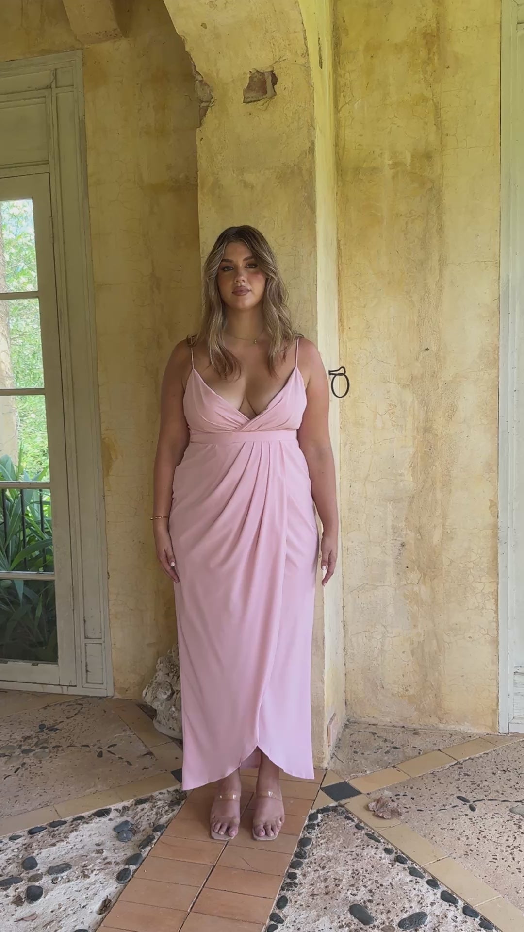 Charlotte Draped Maxi Dress - Pink - Billy J