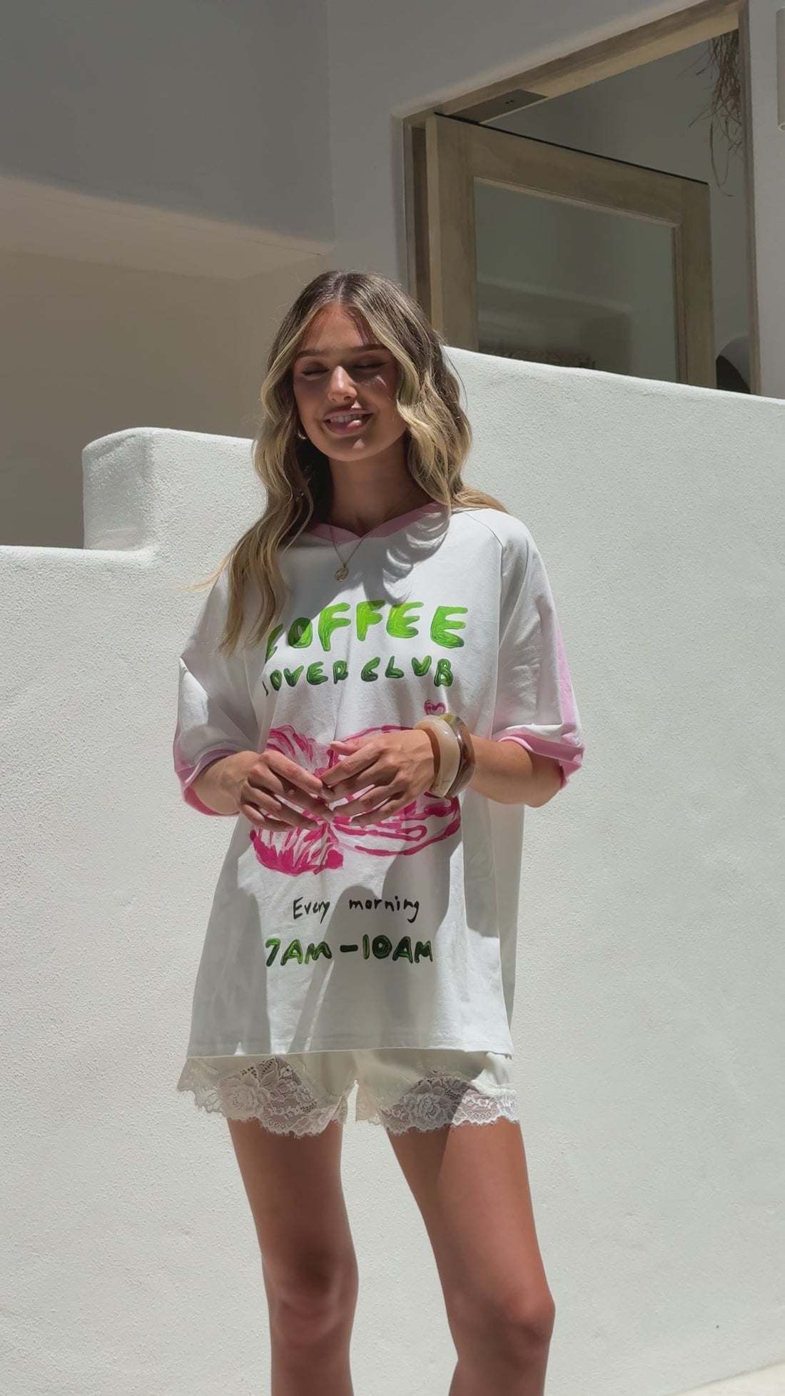 Coffee Lover Club Tee - White/Pink - Billy J