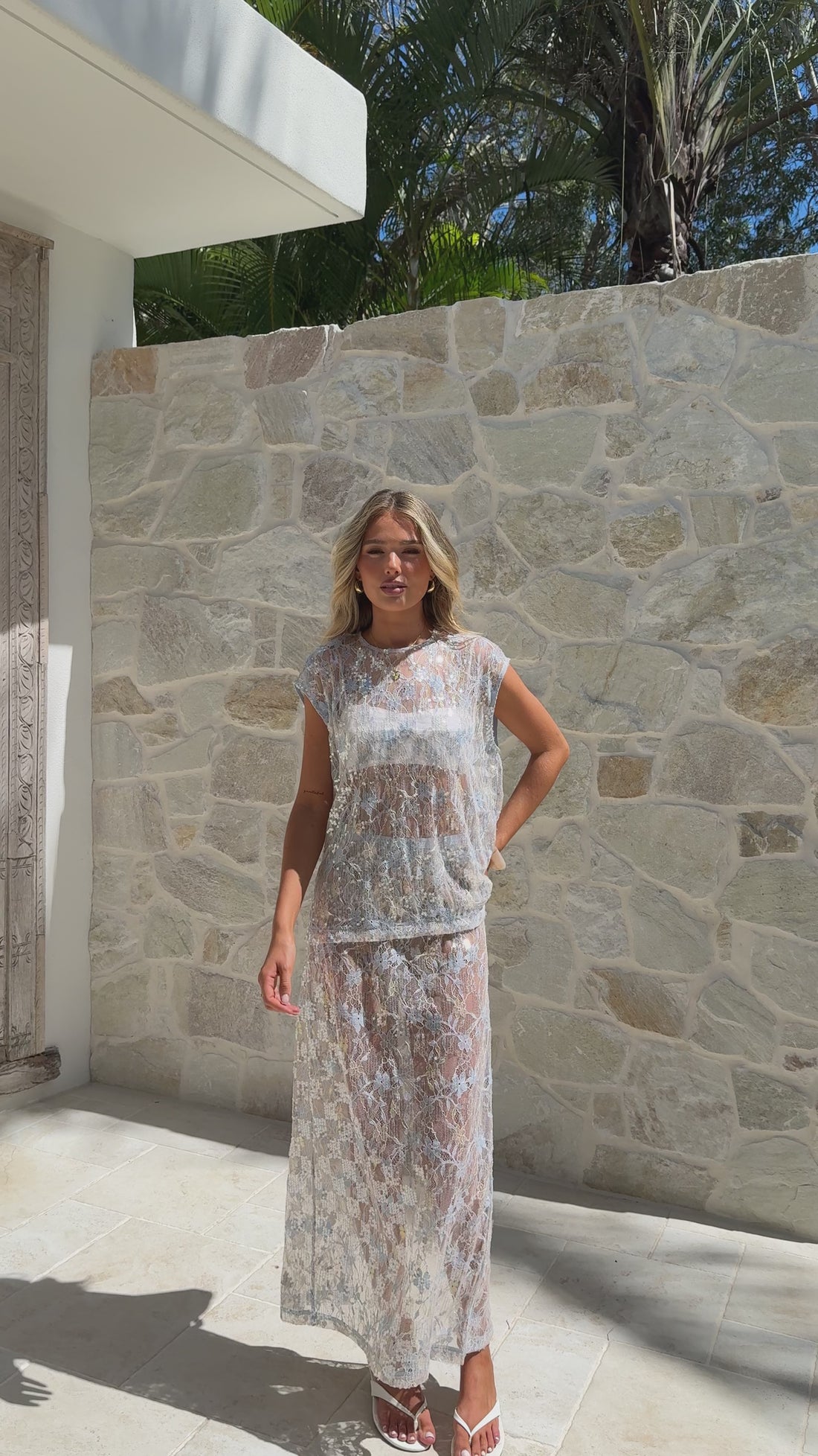 Makaila Sheer Maxi Skirt - Blue Lace/Sequin - Billy J