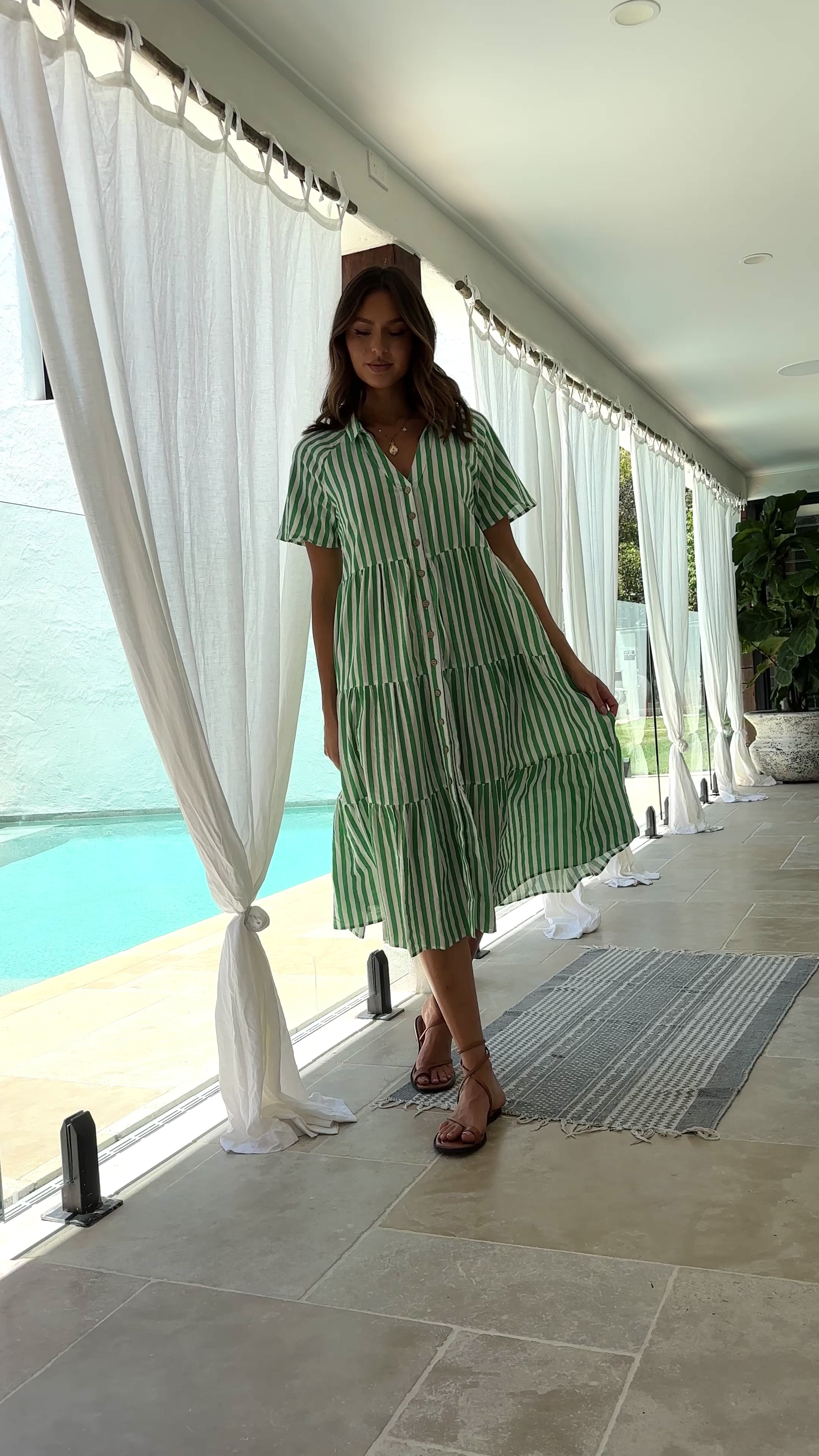 Pippa Midi Dress - Green Stripe