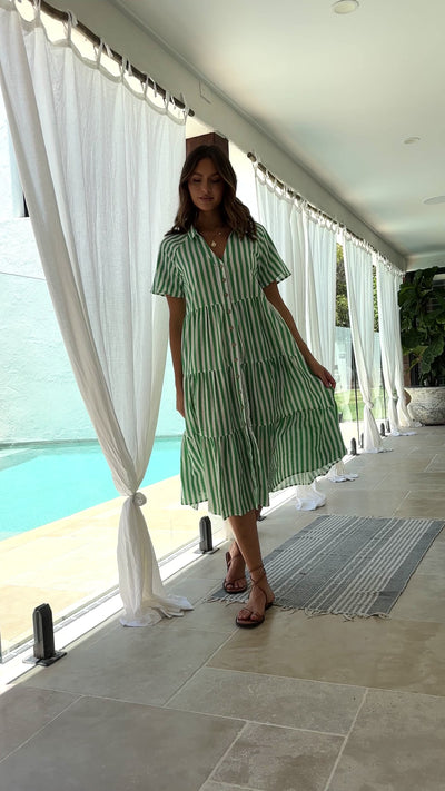 Load and play video in Gallery viewer, Pippa Midi Dress - Green Stripe
