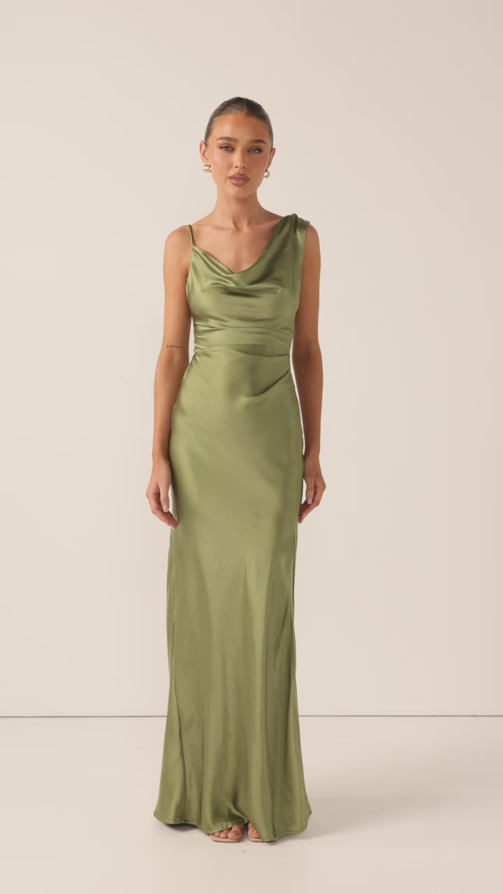 Iris Asymmetrical Maxi Dress - Olive - Billy J