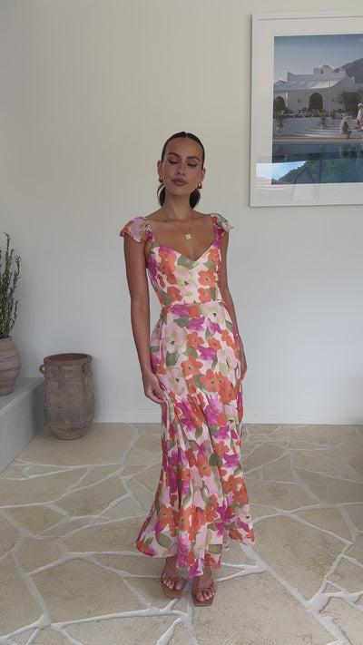 Load and play video in Gallery viewer, Calais Maxi Dress - Orange Floral
