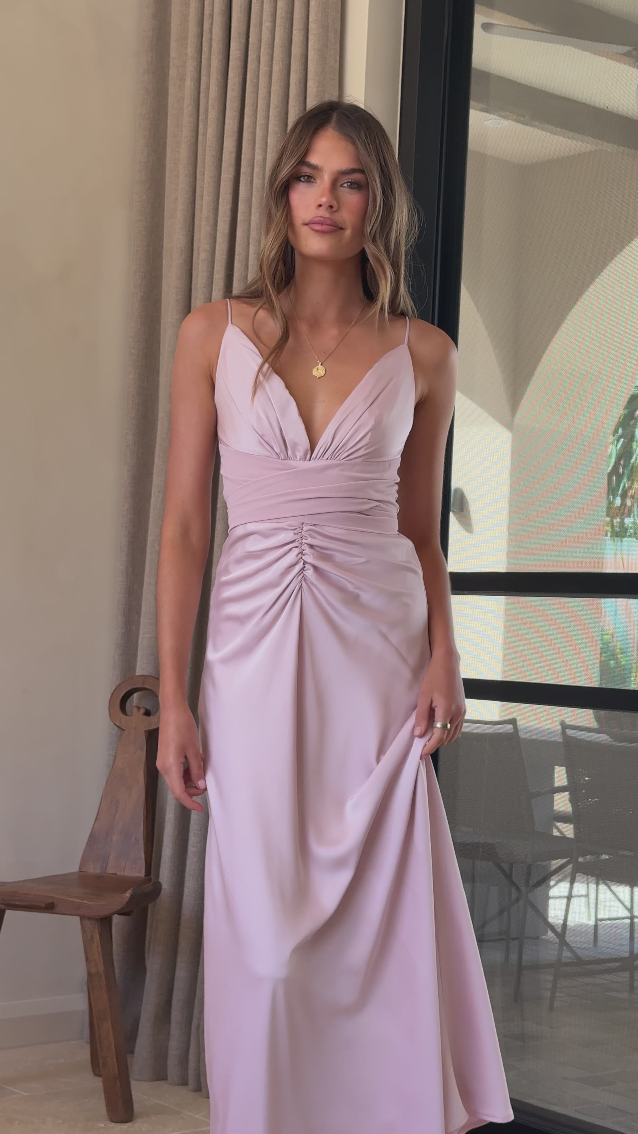 Load video: Zada Bow Maxi Dress - Pink - Billy J