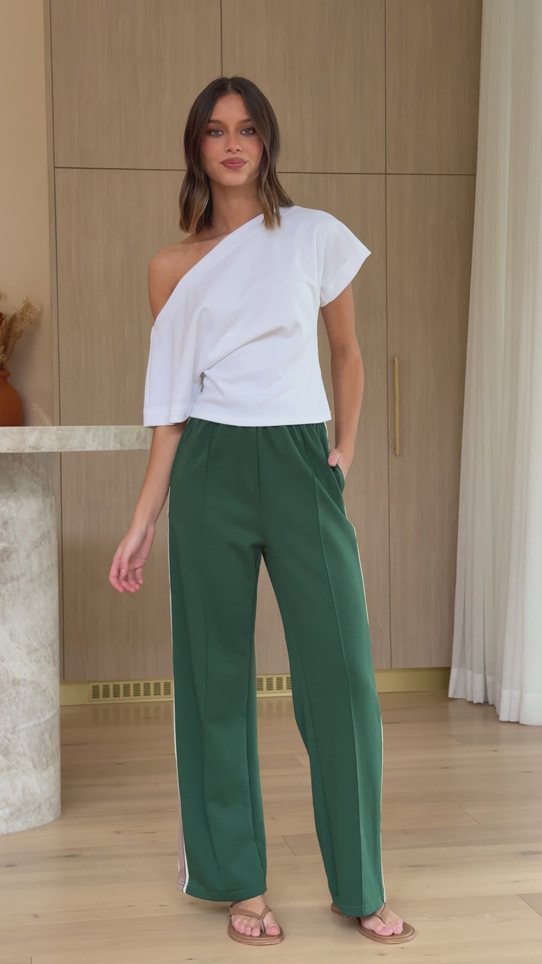 Isaiah Racer Stripe Pleated Trackpants - Green/Beige - Billy J