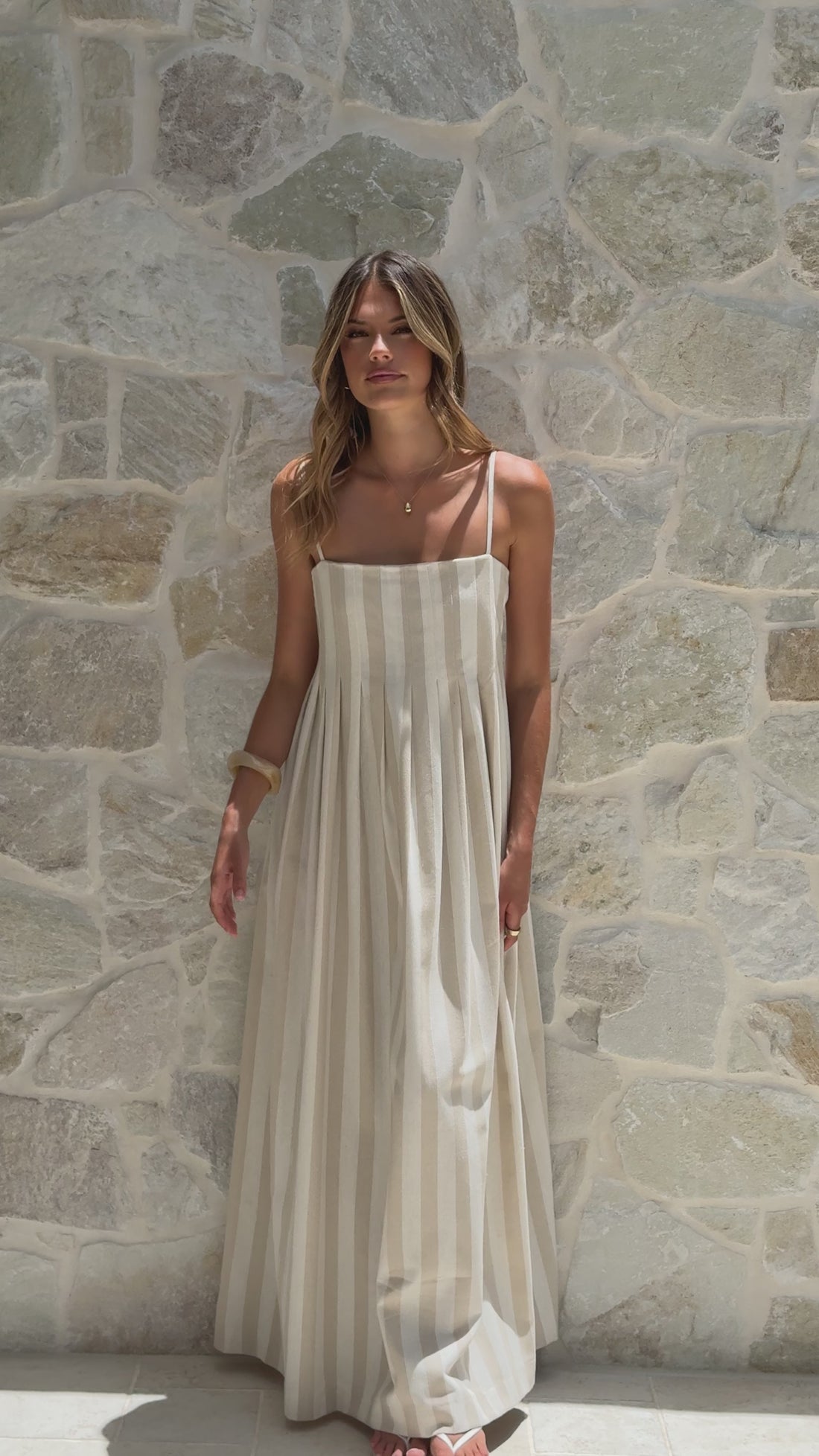 Pippa Maxi Dress - Beige Stripe - Billy J