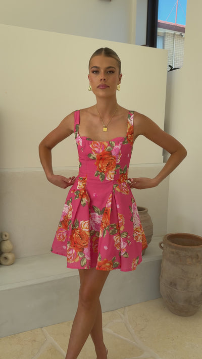 Load and play video in Gallery viewer, Oksana Mini Dress - Pink Floral - Billy J
