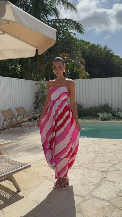 Load and play video in Gallery viewer, Nadie Maxi Dress - Red/Pink Stripe
