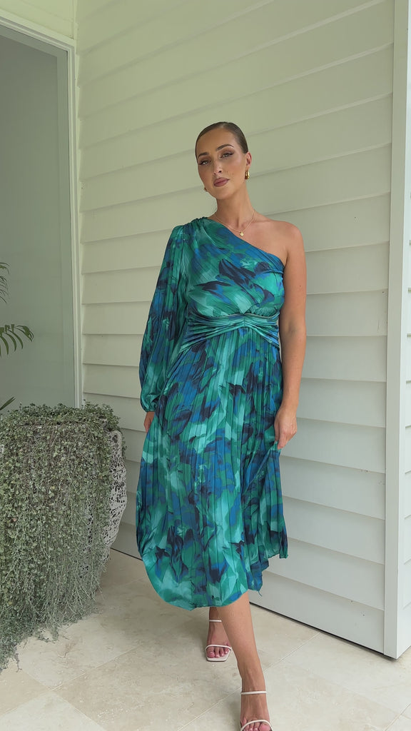 Brooklyn One Shoulder Midi Dress - Blue Floral - Buy Women's
