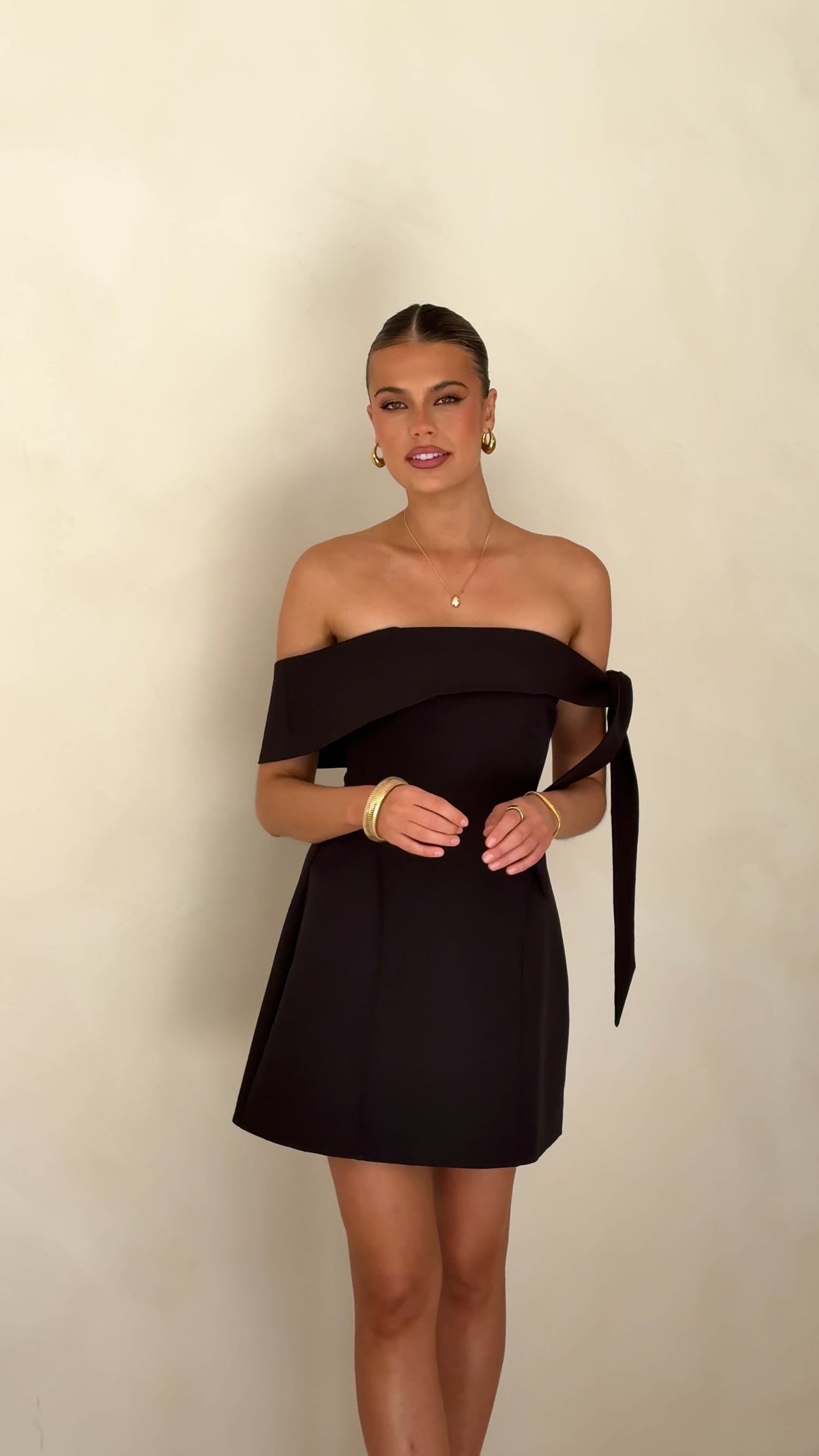 Halen Off Shoulder Mini Dress - Black - Billy J