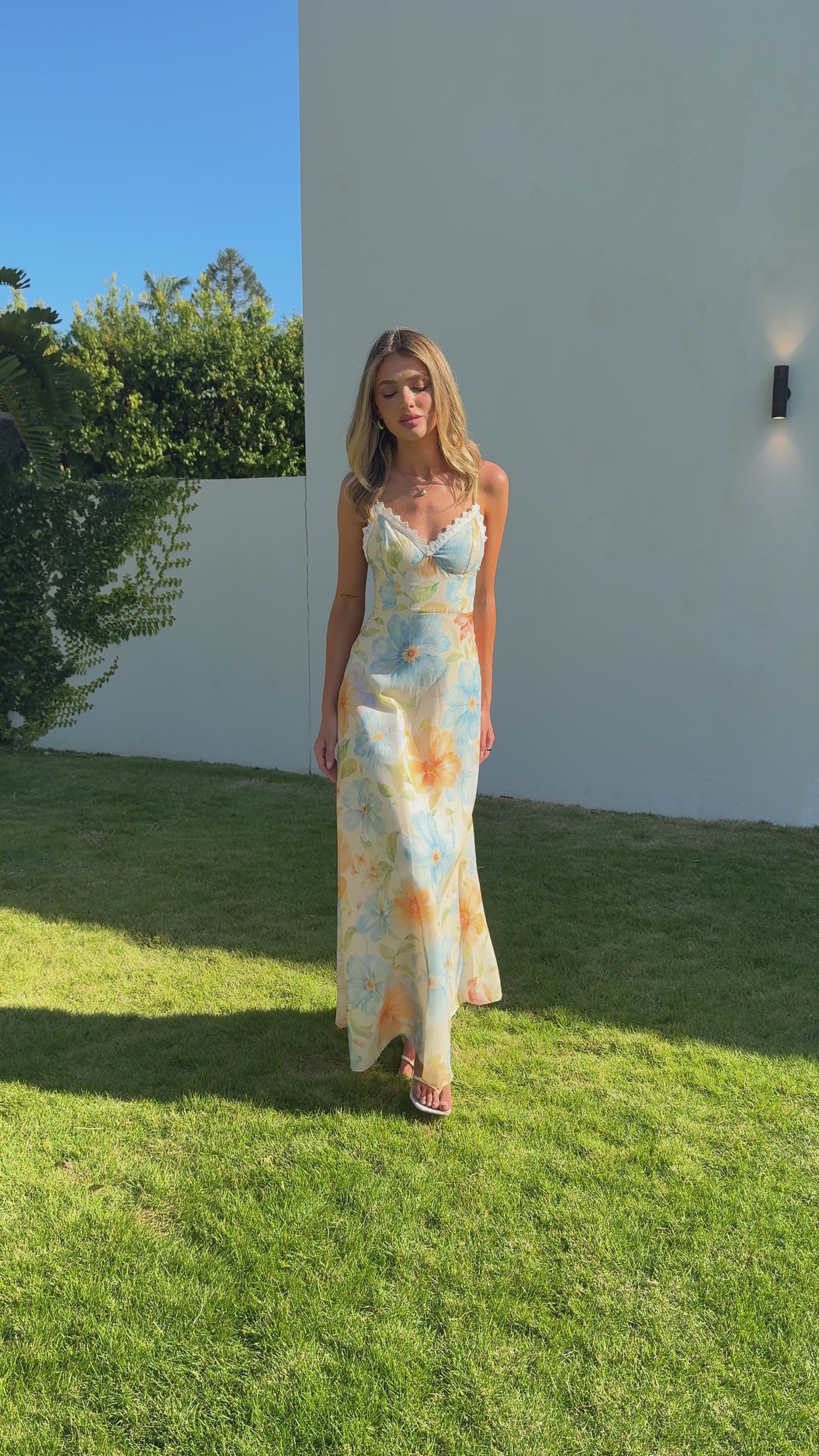 Aimee Maxi Dress - Blue/Yellow Floral - Billy J